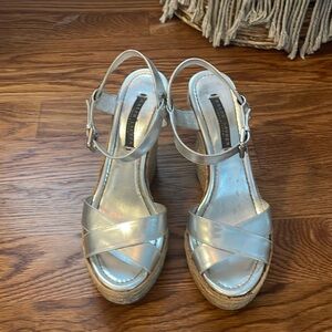 Silver Leather Ralph Lauren Purple Label Wedge Heels